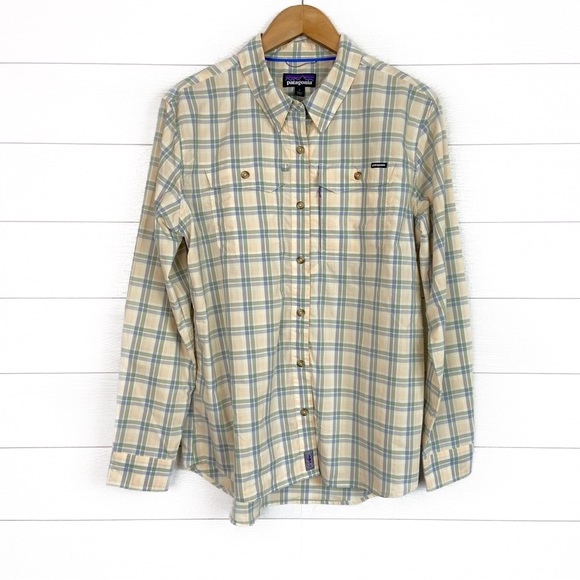 Patagonia Tops - Patagonia Long Sleeve Sun Stretch Shirt Pale Yellow Plaid Large Outdoor Fishing
